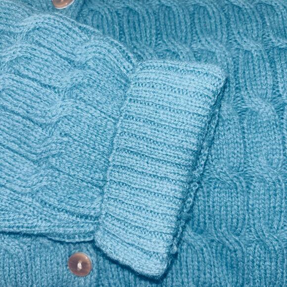 Appleseeds Wool Cable knit Cardigan Sweater S Blue Long Sleeve Vintage - Picture 3 of 12